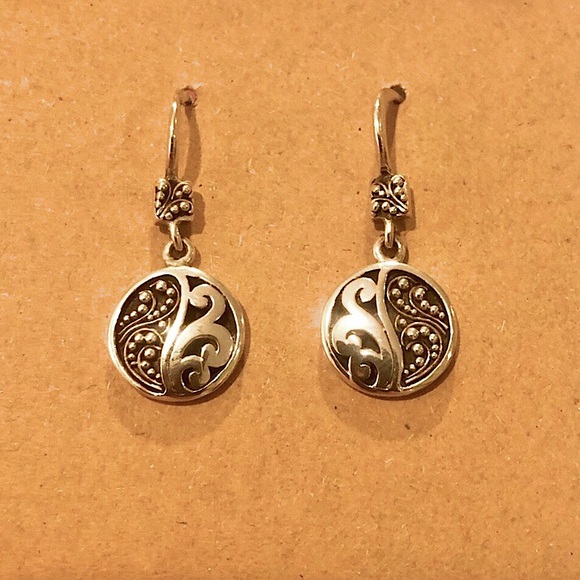Lois Hill Jewelry - LOIS HILL Round Granulated Cut Out Drop Dangle Sterling Silver Earrings Vintage